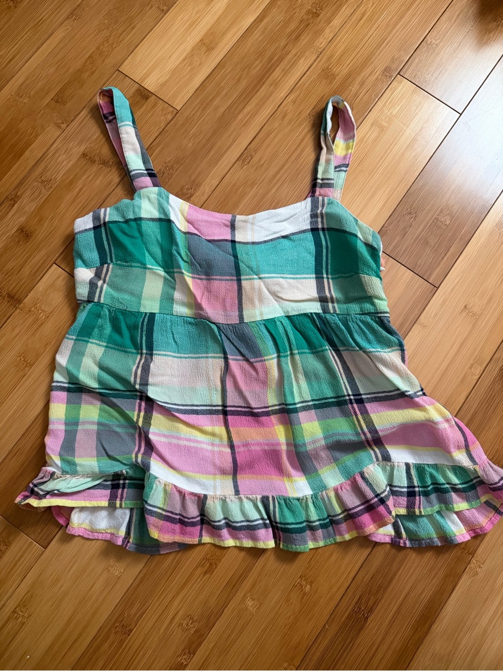 LOFT Pastel Plaid Ruffle-Hem Tank in Pink, Green, Mint & Cream